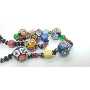 Vintage Murano Italy Millefiori Glass Bead Art Glass Necklace Venetian Restrung